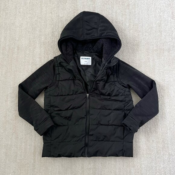 Old Navy Boys Active Black Hooded Puffer Vest Jacket Coat M / 8Y - Picture 1 of 10